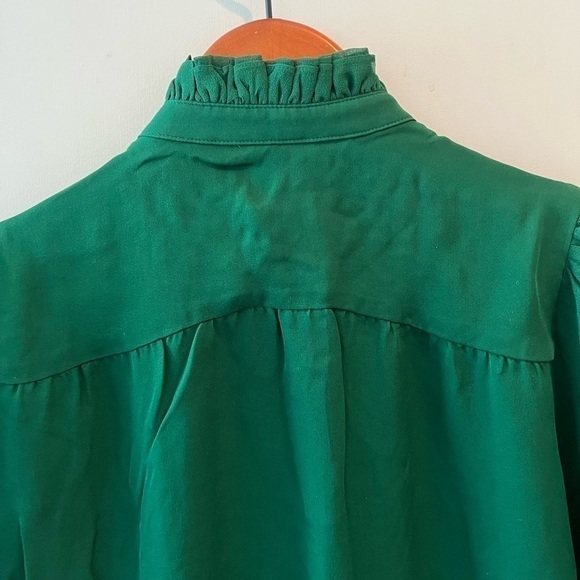 NWT Divine Heritage Silk Ruffle Front Blouse  Emerald Sheer Puff Sleeve - Picture 8 of 16